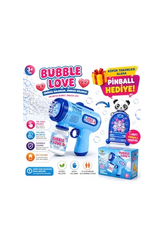Köpük Tabancası Bubble Gun Işıklı Otomatik Baloncuk Oyuncağı + Hediye Pinball Oyunu Nhn84+mavikopuk