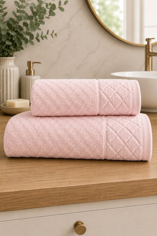 Kristal 2 Li Banyo Havlu Seti 50 90 Baş Havlusu + 90 150 Banyo Havlusu - Pembe
