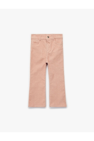 Koton Puantiye Detaylı Cepli Pamuklu İspanyol Paça Pantolon Pembe Desenli 6wmg40001aw Pembe Desenli