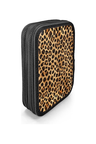 Coral High Kahverengi Leopar Desenli Çift Katlı Kalem Çanta 11147 Kahverengi - Siyah