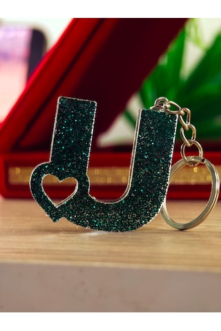 Harfli Anahtarlık Epoksi Kişiye Özel Yapım El Yapımı Harf Anahtarlık Kalp Model Özel Tasarım Hediyelik Ürün Kalp Desenli Simli Anahtarlık Beyaz - Siyah