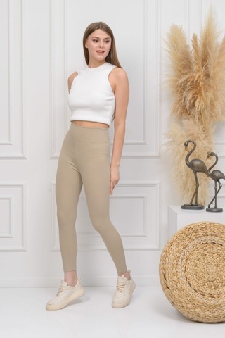 Bonbonetti Chocolate Baby & Kids Fitilli Seamless Çizgili Tayt Yüksek Bel Dayanıklı Örme Kumaş Spor Tayt Toparlayıcı Krem