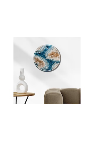 Epoxy Görünümlü Dekoratif Duvar Saati 33 Cm Uv Baskılı Mdf Duvar Saati Açık Mavi
