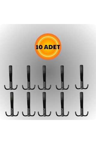 Uzun Noktalı Metal Askı Şık Portmanto Askılık Dolap Mobilya Askısı Vidalar Dahil 10 Adet Siyah