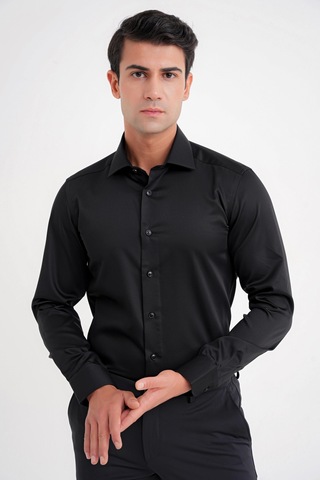 Efor Slim Fit %100 Pamuk Non Iron Kumaş Klasik Siyah Gömlek Gk 734 Siyah