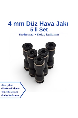 Pnömatik Düz Ekleme Jakı Hortum Birleştirici Rekor 4 - 6 - 8 - 10 - 12 Mm Seçenekli - 5'li Set 4 MM