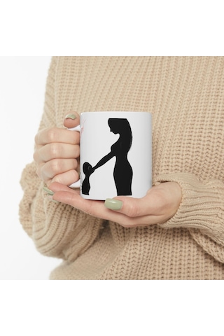 Minimalist Sanat Porselen Kupa Bardak Ruhsal Bağ Temalı Özel Tasarım Hediyesi Beyaz