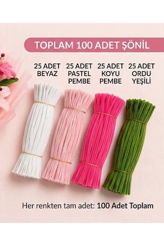 Şönil Çiçek Yapım Seti 100 Adet Beyaz,pastel Pembe,k.pembe,ordu Yeşili