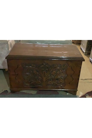 Ankara Mobilya Ahşap Kayın El Oymalı Kilitli Parlak Çeyiz Sandığı