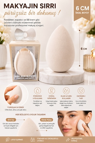 Makyaj Süngeri Krem Beauty Blender Fondöten Ve Kapatıcı Uygulama Süngeri, 6 Cm