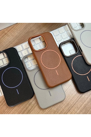 Apple Uyumlu iPhone 15 Pro Max Beats Magsafe Deri Görünümlü Silikon Kılıf Kapak Turuncu