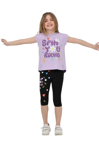 Kız Çocuk Spin You Yazılı Kapri Taytlı Tişörtlü Takım
