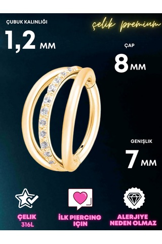 Helix, Tragus, Septum, Kulak Memesi İçin Zirkon Taşlı Çok Amaçlı Altın