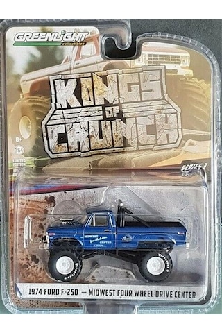 Greenlight Kings Of Crunch Series 3-1974 Ford F250 Monster Truck Midwest Four Wheel 1/64 Model Araba