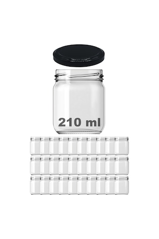 Afracam 210 Ml Metal Kapaklı Şeffaf Cam Kavanoz 30 Adet Siyah