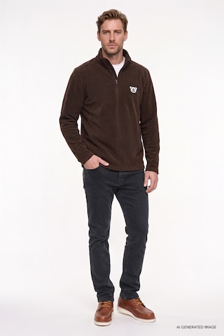 Ac&Co / Altınyıldız Classics Erkek Kahverengı Anti-pilling Tüylenme Yapmayan Soğuk Geçirmez Standart Fit Bato Yaka Sweatshirt Polar Kahverengi