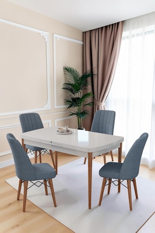 80x170cm Mutfak Masası Takımı 4 Kişilik Açılır Masa Sandalye Takımı -yemek Odası-mdf Beyaz - Solo Gri