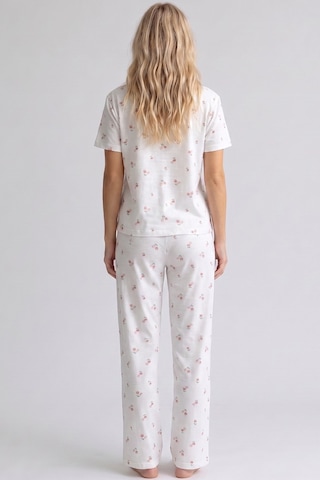 Siyah İnci İnce Soft Örme Mevsimlik Düğmeli Pijama Takımı 8002 Çiçekli Kalp