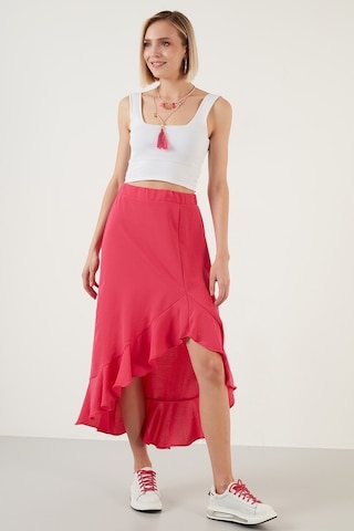 Lela Volanlı Midi Boy Yırtmaçlı Bayan Etek 6058387 Fuşya