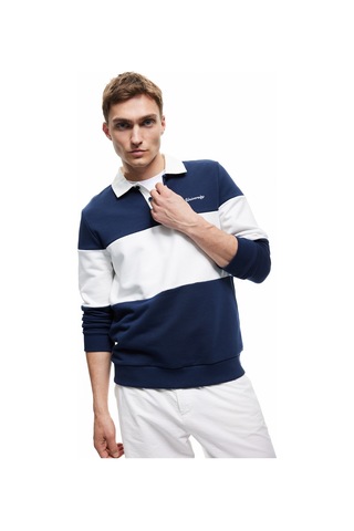 Koton Uzun Kollu Şardonlu Renk Bloklu Polo Yaka Lisanslı Yale Sweatshirt Lacivert 5sam70049mk Lacivert