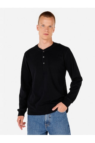 Colin's Colins Regular Fit Düğmeli Yaka Basic Siyah Erkek Uzun Kol Tişört Cl1065875 Siyah