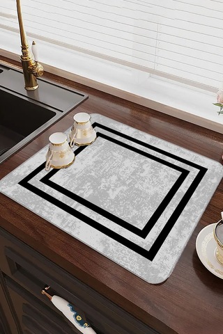 Gri Çerçeveli Microfiber Bulaşık Kurutma Kurulama Matı Mm018