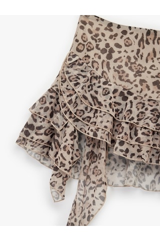 Koton Asimetrik Kesim Fırfırlı Şortlu Leopar Desenli Mini Etek Bej Desenli 6wal70027ık Ekru Desenli