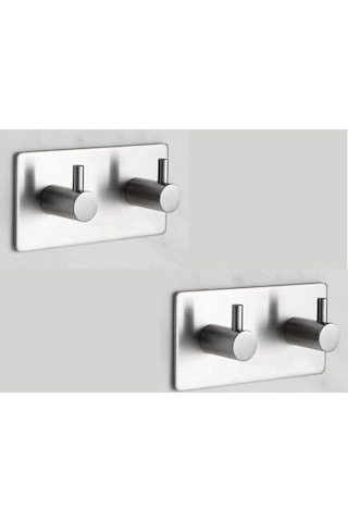 Deltahome Paslanmaz Çelik 2 Adet 2 Topuzlu Banyo Askısı Inox Metalik