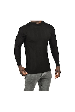 Deepsea Erkek Siyah Dar Kesim Baklava Desenli Yarım Boğazlı Yaka Triko Yarım Balıkçı Yaka Kazak 2505506 Siyah