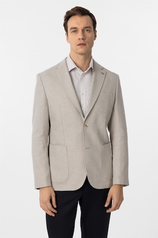 Süvari Bej Slim Fit Armürlü Mono Yaka 6 Drop Ceket