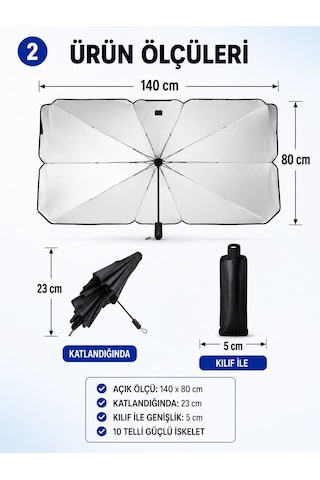 Araç İçi Şemsiye Güneşlik - 140cmx80cm