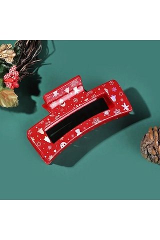 Muweordy Noel Saç Pençesi 8,5 Cm Kare Baskılı Kırmızı Yeşil Noel Yengeç Saç Tokası Kadınlar İçin Trend Pençe Tokaları Saç Aksesuarları Çok Renkli