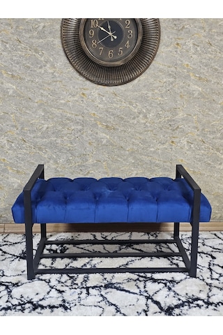 Zafir Siyah Boyalı Metal 80 Cm Puf Bench - Antre Puf - Hol Bench - Puf - Oturak - Bench Mavi