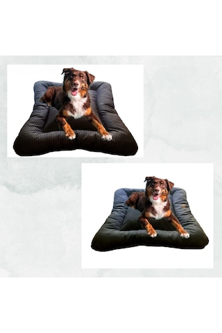 Köpek Yatağı Minderi-orta Irk -büyük Irk-çift Taraflı-yıkanabilir-elyaf Dolgulu-yerli Üretim Gri Kazayağı/antrasit, Medium