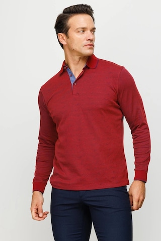 Desen Triko Erkek Polo Yaka Desenli Uzun Kollu Sweatshirt Bordo Bordo
