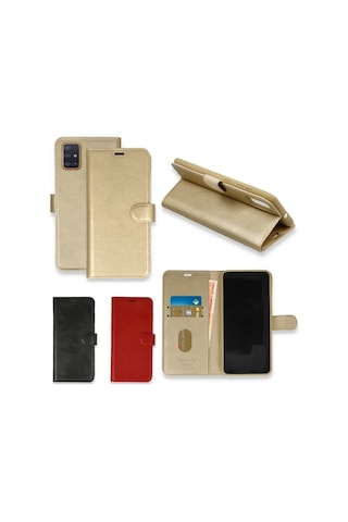 Samsung Galaxy Uyumlu A71 Kilif Cüzdanli Standli Miknatisli Kapak 446383308 - Renk / Gold Renk / Gold