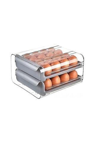 Gajeena 32'lik Plastik Yumurta Saklama Kabı, Soğuk Tutma, Kırılmaz, Mutfak Ve Buzdolabı İçin, Koyu Gri, 23.5x21.5x13.5 Cm Diğer