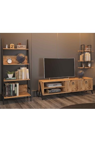 Avmpark Yanke Tv 150 Metal Raflı + Kitaplık Atlantik Çam