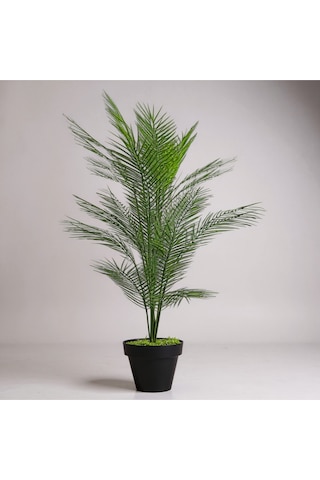 Yapay Areka Ağacı Palmiye Ağacı Salon Bitkisi Yapay Areka 130 Cm 20 Yaprak Siyah Plastik Saksı Çok Renkli