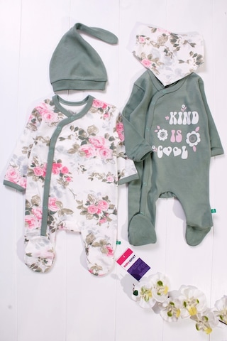 Kind İs Cool Desenli Nakışlı Kız Bebek 4'lü Tulum Seti Yeşil