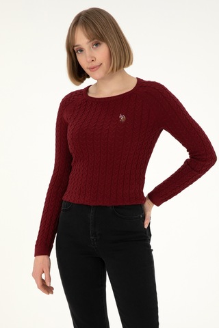 U.S. Polo Assn. Kadın Bordo Basic Bisiklet Yaka Kazak 50288981-VR014