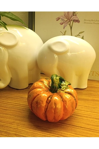 Büyük Boy El Boyaması Turuncu Kabak Biblo-dekoratif Ev Ürünü-rustik Hasat Kabak Figürü Turuncu