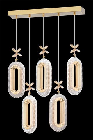 İstanbul Avize Led Alfa 5'li Sıralı Gold 3 Renk Ledli Kumandalı Yemek Masası Mod