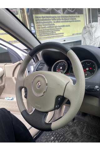 Renault Megane 2-Kangoo-Scenic 2 bej karbon desen bej dikiş kılıfı araca özel tam kaplayan