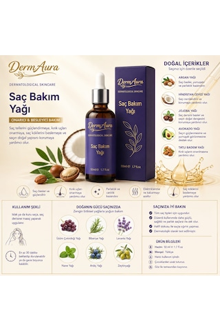 Dermaura Saç Bakım Yağı Onarıcı Ve Besleyici Bakım 50 Ml