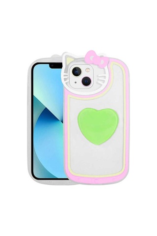 İphone Uyumlu 13 Uyumlu Kedi Figürlü Transparan Pop Soketli Csk Zore Ritmik Kılıf-yeşil