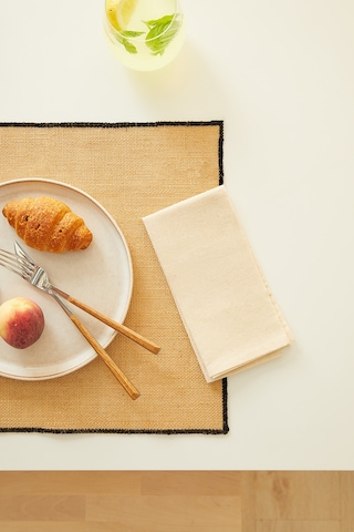 Home Wave 6'lı Siyah Dikiş Detaylı Jüt Amerikan Servis 45 X 35 Cm Bej