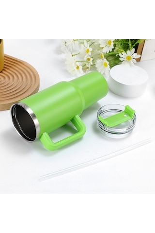 Novahub 40oz Araba Kupası Çift Katmanlı Vakumlu Bardak, Pipet Saplı Paslanmaz Çelik Termos Bardak Beyaz