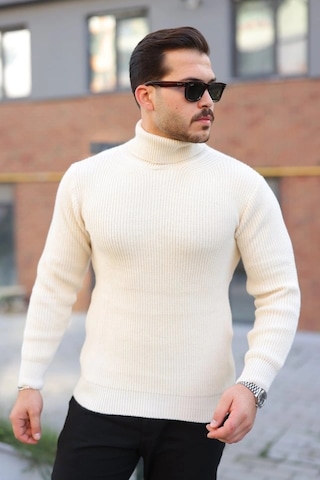 Defymoda Erkek Boğazlı Örme Kazak Açık Krem