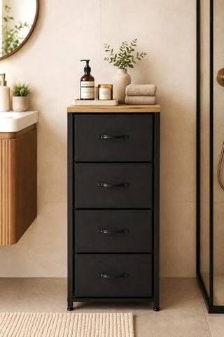 4 Çekmeceli Metal Banyo Dolabı Çok Amaçlı Dolap Pratik Organizer Çekmeceli Düzenleyici Çok Renkli 95 X 40 Açık Kahve